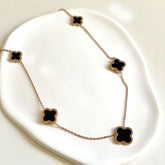 Dual-Tone Clover Necklace with Beaded Border